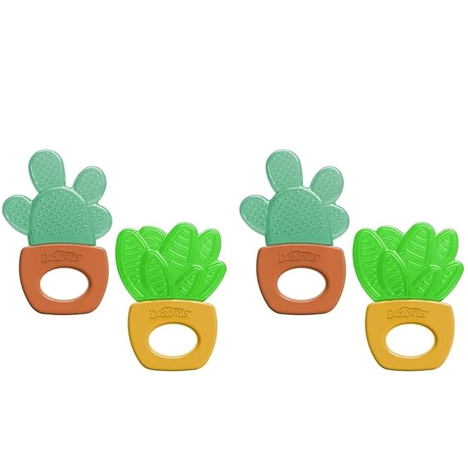 Dr. Brown's AquaCool Water-Filled Teether, Cooling Baby Teether Toy for Sore Gums, Green Cactus, BPA Free, 3m+, 4 Pack