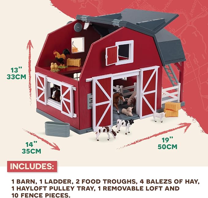 Terra by Battat – 20 Pieces Wooden Animal Barn Toy Set – Farm Animals & Play Fence – Pretend Play for Toddlers & 3+ Years – Educational Toys – Farmhouse Playset with Cute Animal Figures