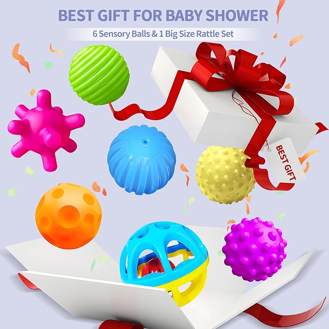 Sensory Balls - Montessori Toys, Multiple Textures Toddler Sensory Toys for Babies 1-3, Hand Catching Baby Balls, Blue Rattle 3-6 Months