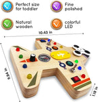 Toddler Montessori Busy Board - Wooden Educational Toy with Lights, Switches, Compass, Relay, Spinner - Sensory Board - Preschool Motor Skills Learning Activities - Christmas & Birthday Gift