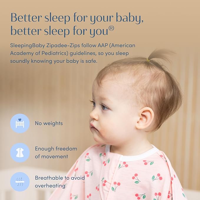 SleepingBaby Zipadee-Zip Transition Swaddle - Cozy Baby Swaddle Blanket with Zipper Convenience - Roomy Wearable Blanket for Easy Diaper Changes - Cherries, Medium (6-12 Month)
