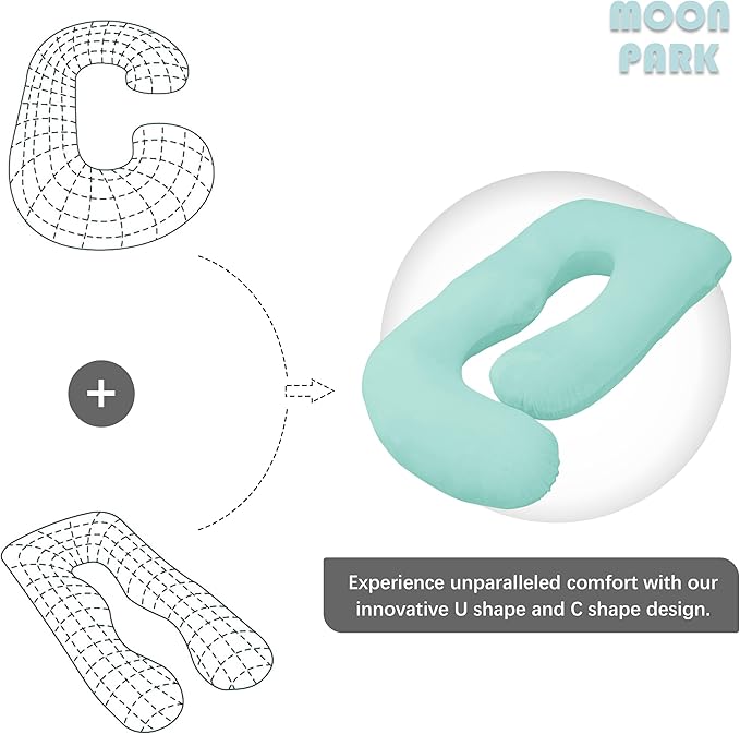 MOON PARK Pregnancy Pillows for Sleeping - U Shaped Full Body Maternity Pillow with Removable Cover - Support for Back, Legs, Belly, HIPS - 65 Inch - Turquoise