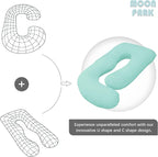 MOON PARK Pregnancy Pillows for Sleeping - U Shaped Full Body Maternity Pillow with Removable Cover - Support for Back, Legs, Belly, HIPS - 65 Inch - Turquoise