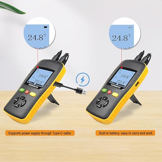 Tzone PT100 Thermometer Data Logger with Probe,Handheld USB Temperature Logger with Sound Alarm Temp Calibration,Industrial Digital Dual Channel RTD Thermometer Recorder with Auto Report 61440 Groups