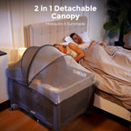 Pamo Babe Pack and Play 1-Second Setup 4-in-1 Portable Crib for Baby with Bassinet, Mosquito Net, Changing Table & Toy Arch