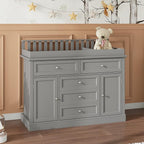Nursery Dresser with Changing Table Top, 46"W Baby Dresser with 2 Drawers, Laundry Basket & Raised Guard, Infant Diaper Changing Storage Organize Station for Nursery and Baby Bedroom, Grey