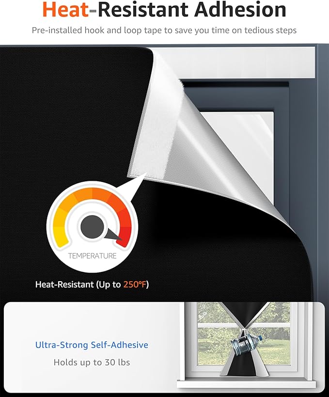 Sumobaby Blackout Curtains for Bedroom Portable 60"x40",No Drill Blackout Shades with Upgraded Hook&Loop Tapes,100% Black Out Window Cover,Thermal Insulated Blinds for Bedroom,Nursery(1 Panel,Black)