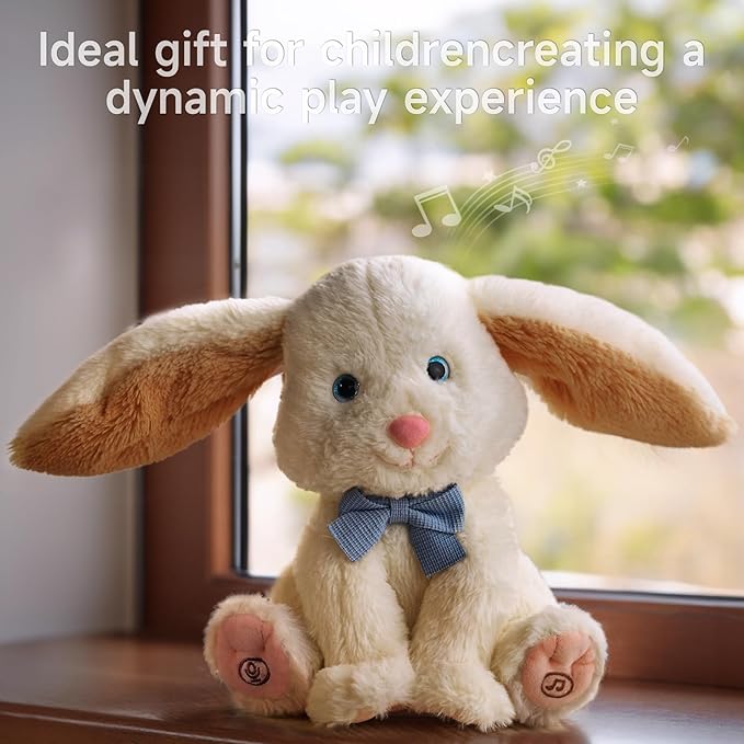 TUMAMA Bunny Stuffed Animal - Musical Stuffed Animal with Moving Ears, Features Singing, Recording, Repeating for Toddlers, Interactive Stuffed Bunny Plush Gift Toys for Boys and Girls
