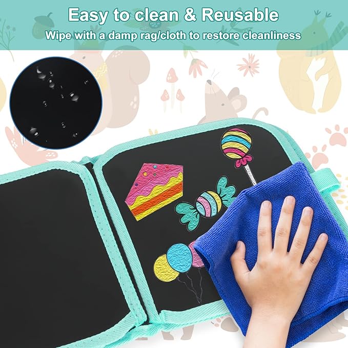 Erasable Doodle Set for Kids - Reusable Magic Drawing Book with 12 Watercolor Pens 14 Page Drawing, Road Trip Car Game Writing Painting Set for Boys and Girls (Foxes)