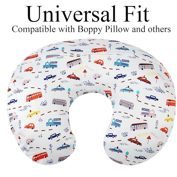 Nursing Pillow Cover Set 3 Pack Nursing Pillow Slipcovers for Moms Breastfeeding Moms, Ultra-Soft Stretchy Fit Standard Nursing Pillows Rocket Satellite,Car & Bus