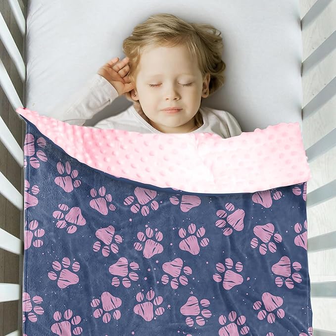 Personalized Baby Blankets for Girls, Custom Name Pink Dog Paws Pattern Baby Blanket, Soft Minky Dot Blanket for Newborns and Toddlers, Ideal for Baby Showers Christmas Brithday Gifts