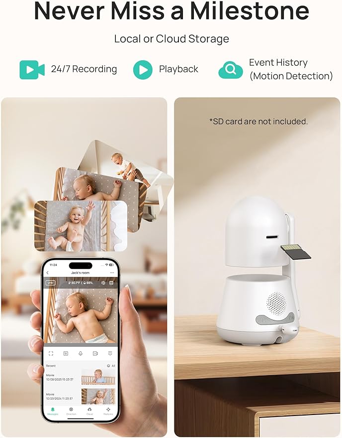 Dr.Care LumiView Smart WiFi Baby Monitor - 5" 1080P FHD & 2K Camera App Control, Privacy Mode, 5000mAh Removable Battery,Cry & Motion Alerts, HD Night Vision, RGB Night Light, Multi-User, 1279ft Range
