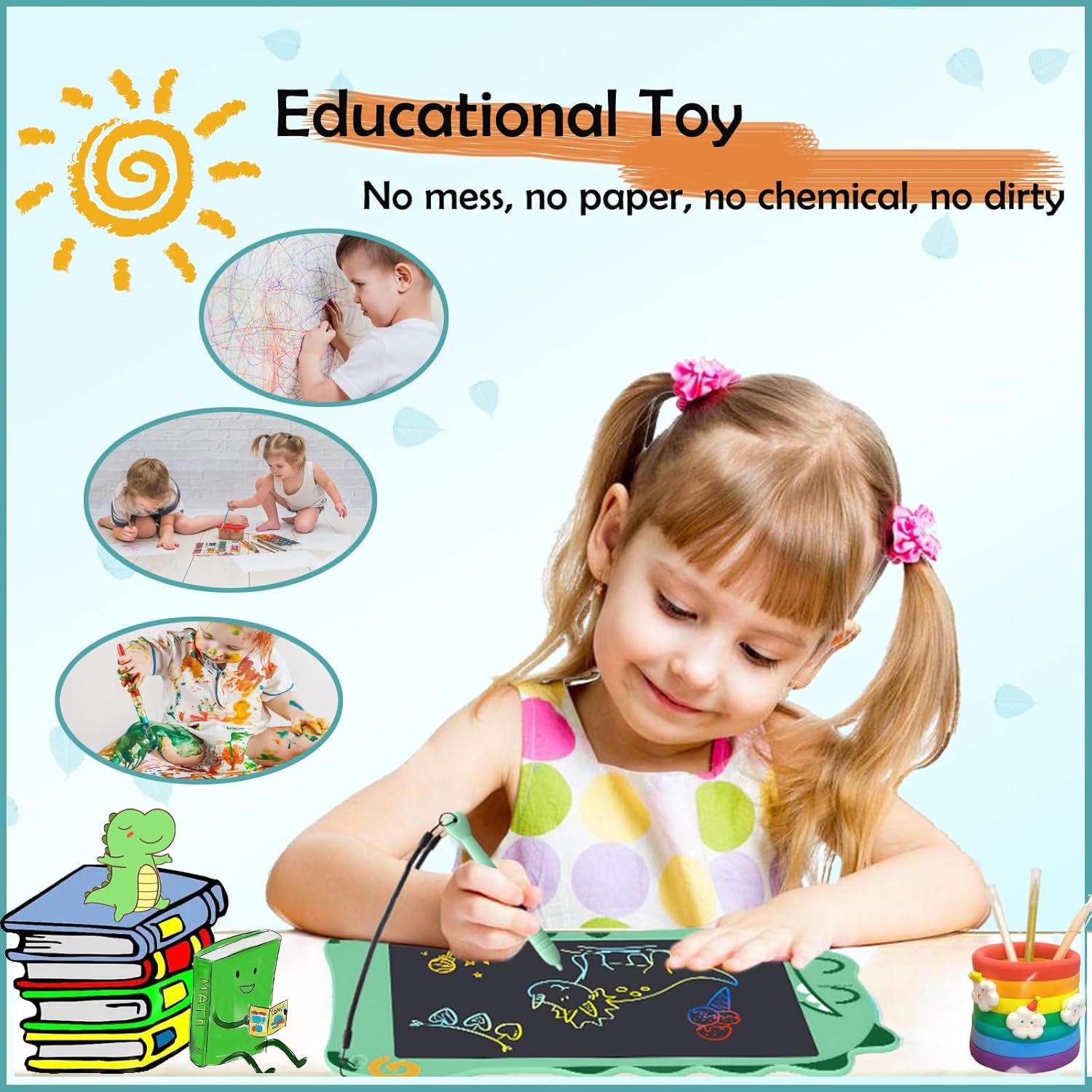 LCD Doodle Board Dinosaur Writing Tablet for Kids Toys, 8.5 Inch Colorful Todder Drawing Pad for Educational Learning Gift in Christmas Birthday Suitable for 3 4 5-8 Years Old Boys Girls (Green)