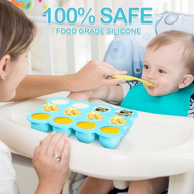 3 Pcs Baby Food Storage Container 12 Cup Silicone Baby Food Freezer Tray with Lid Stackable Reusable Silicone Baby Food Freezer Storage Tray for Food Vegetable Fruit Puree and Breast Milk (Blue)