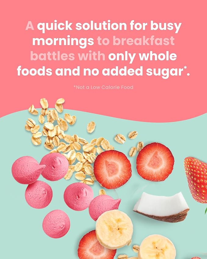 Amara Breakfast Oat Melts - Organic Toddler Snack - Single Serve Fiber-Packed Oat Bites with Real Fruit, No Added Sugar, Quick Dissolving, Strawberry - 12 Pack