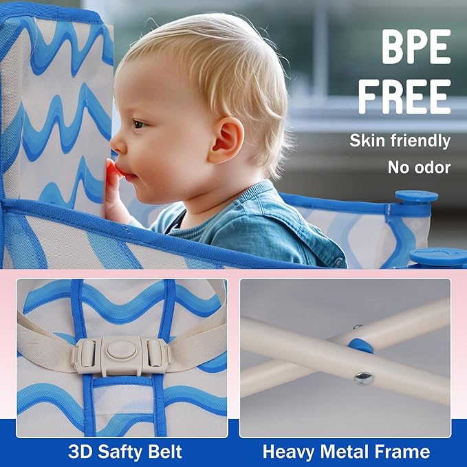 Tiny Marvels Portable 3-in-1 Baby Booster Seat, Cozy Floor Seat, Feeding Seat with Tray, Compact Foldable Toddler Booster with Child Safety Belt Carry Bag, Perfect for Travel (Big Waive)