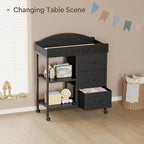 Changing Table Dresser, Baby Dresser with 3 Fabric Drawers and 2 Shelves, Multi-Functional Baby Changing Table with Pad, Classic Nursery Dresser, Diaper Changing Station for Nursery, Black