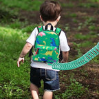 Accmor Toddler Backpack Leash with Anti Lost Wrist Link, Cute Mini Child Walking Harnesses Keep Kids Close Back Pack Rope Tether Rein for Baby Boys (Green/Dino)