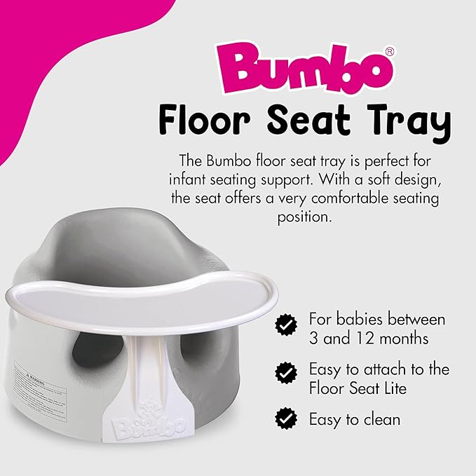 Bumbo Baby Floor Seat, Portable Infant Sit Up Activity & Eating Chair with Tray Accessory, Cool Grey - Feeding and Sitting Lounger for Babies and Infants Ages 3 to 12 Months