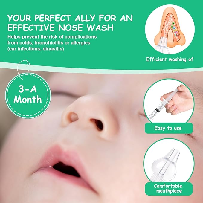 Baby Nasal Irrigator, 4PCS Nasal Syringe for Baby, Syringe Nasal Irrigator with Tweezers & Cleaning Brush, Baby Nasal Aspirator with Silicone Nasal Suction Tips Portable Baby Nasal Syringe