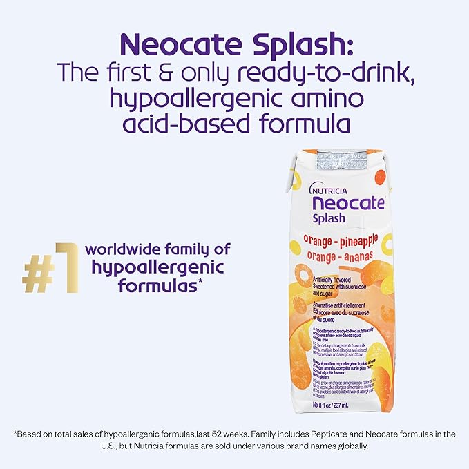 Nutricia Neocate Splash - Ready-to-Feed Hypoallergenic, Amino Acid-Based Toddler and Junior Formula - Orange-Pineapple - 8 fl oz (Case of 27)