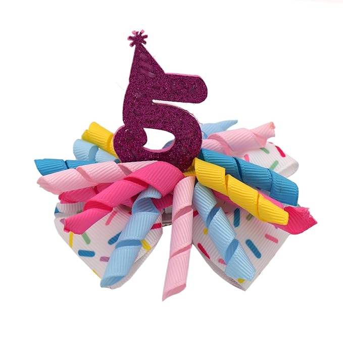 Birthday Hair Bow for Baby Girls 1 2 3 4 5 6 Years Sprinkle Decorations Party Hair Accessories for Five 5th Birthday Confetti Ice Cream