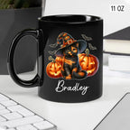 Personalized Tortoiseshell Pumpkins Black Ceramic Cup, Halloween Tortoiseshell Coffee Mug Gift for Cat Lover, Customized Pet's Name Cup 11oz 15oz, Spooky Halloween Cat Mug, Pet Lover Present