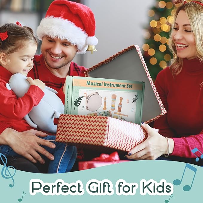 Baby Musical Instruments - Wooden Montessori Toys for Toddlers 1-3,Modern Boho Xylophone Includes Songbook with 13 Kids' Songs,Neutral Colors Wooden Percussion Instruments Set