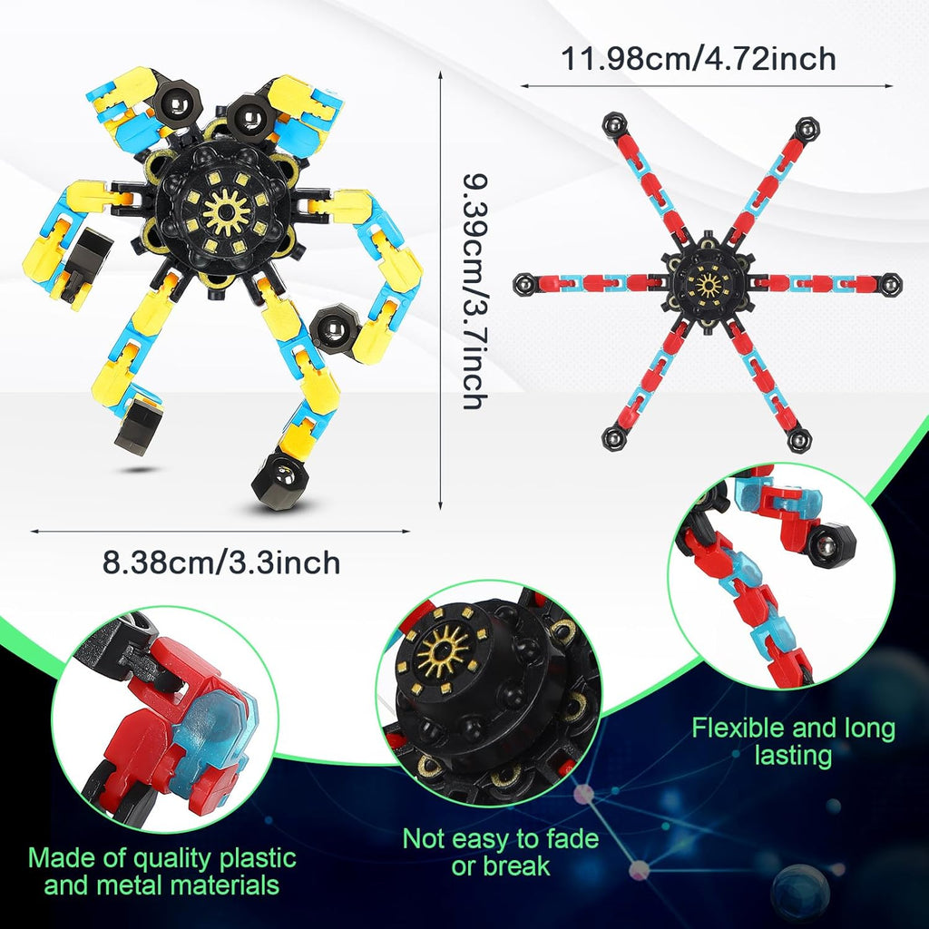 100 Pcs Funny Sensory Fidget Toy Bulk Transformable Chain Robot Finger Toys Fidget Spinners Stress Relief Fingertip Gyro Deformable Mechanical Spiral Twister Spinner Toy for Adult Kids ADHD (Glow)