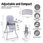 Foldable Baby High Chair with Easy Clean Double-Layer Tray, Adjustable Foot Rest, Safety First 5 Point Harness, Compact Space Saver Baby Feeding Chair Portable for Travel