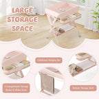 BABY JOY Portable Baby Changing Table, Foldable Diaper Changing Station w/Wheels, Adjustable Height, Large Storage Rack, Water Basin, Safety Belt, Mobile Nursery Organizer for Newborn Infant (Pink)