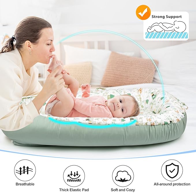 Baby Lounger - Breathable & Soft Baby Nest, Portable and Lightweight Tummy Time Lounger for Home and Travel, Ideal Newborn Babies Essentials Baby Shower Gifts