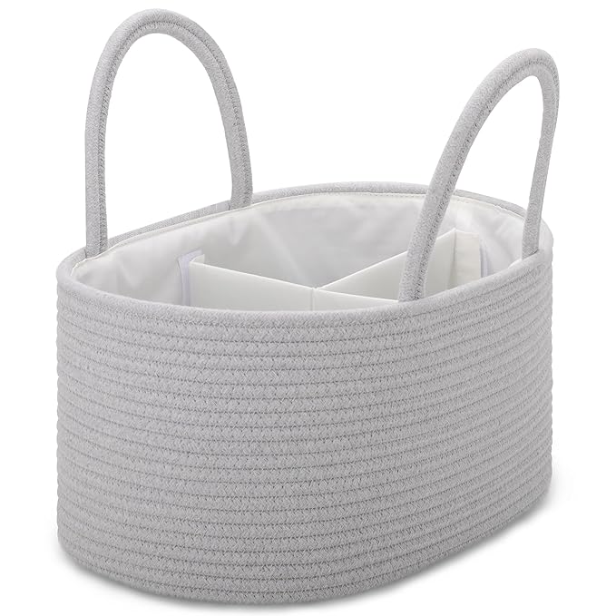 COMSE Large Baby Diaper Caddy Organizer for Girl Boy, Car Caddy with Handles, Cotton Rope Basket for Changing Table, Nursery Organizer, Gift for Baby Shower and Registry Must Have, Cool Gray