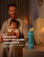 Paruu Portable Bottle Warmer for Travel, Easy-Clean Wide Mouth, Portable Milk Warmer with Fast Heating for Night Feeding, 7-Temp Control, Large 12oz Capacity, Ideal Gifts for New Parents, Blue