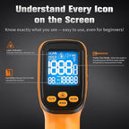 Dual-Mode Infrared Thermometer Gun，-58°F to 1472°F Laser Temp Gun, -58°F to 572°F K‑Type Probe with Humidity Display, 12:1 D:S