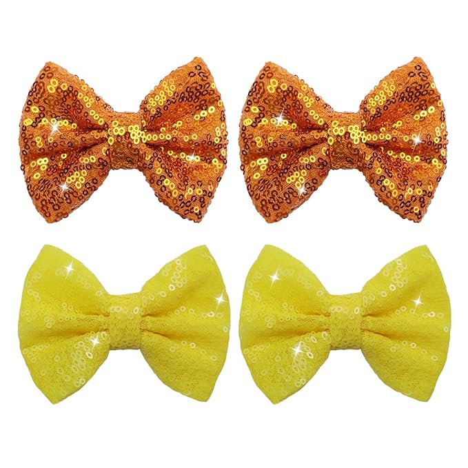Halloween Hair Bows Clips Orange Sequin Hair Bows for Girls Halloween Alligator Clips Yellow Sparkly Glitter Cheer Barrettes Clips Hair Accessories for Little Teen Toddler Girls Kids Gifts