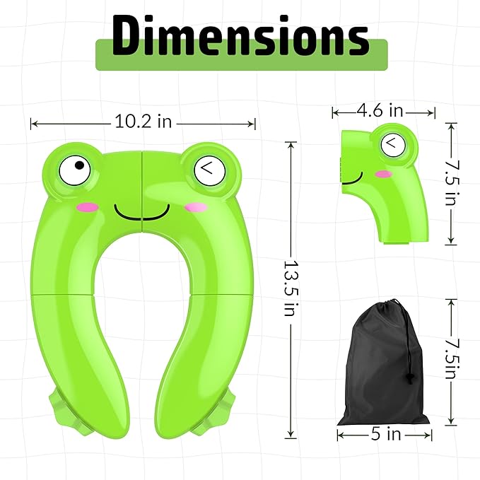 Portable Potty Seat for Toddler Travel - Foldable Non-Slip Potty Training Toilet Seat Cover for Boys Girls, Baby Kids with Drawstring Bag (Green Frog)
