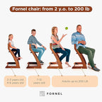FORNEL Adjustable Wooden High Chair for Babies, Toddlers & Kids | The Grow-with-Me Chair from 6 Months to 200 lbs | Modern, Easy to Clean Dining Chair (Walnut)