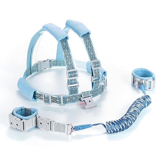 Reflective Toddler Harness with Anti Lost Wrist Link- 3 in 1 Kids Safety Leashes with Key Lock Design for Boys/Girls, Walking Wristband Rope Protection Tether Belt, Bule