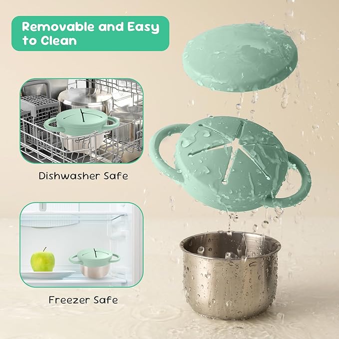 1 Pack Snack Containers for Toddlers, Stainless Steel Toddler Snack Cups with Silicone Food Catcher & Lids,Snack Cups for toddlers Spill Proof