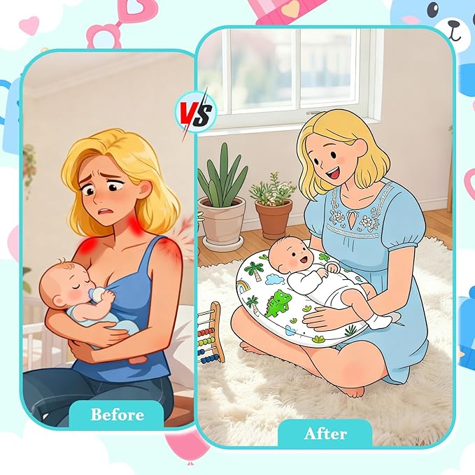 Nursing Pillow, Ergonomic C-Shape Breastfeeding Pillow for Breastfeeding & Bottle Feeding, Standard Size Breathable with Washable Cover, Hypoallergenic (0-18Months)