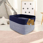 COMFY-HOMI 3PACK Rectangular Cotton Rope Basket With Handles for Shelves|Dog Toy|Baby Gift - Dark Blue (13.5" x 11" x 9.5")