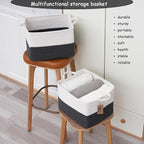 COMFY-HOMI Cotton Rope Woven Basket with Handles for Shelves,Toys,Book, Cloth Storage Baskets Bin for Organizing-13.5"x11"x9.5" Toy Decorative Organizer for Living Room, Bathroom-White/Dark Grey