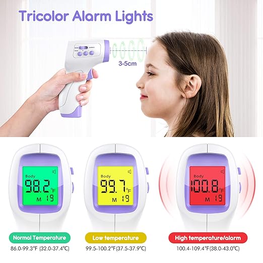 Thermometer for Baby and Adults, KKmier No Touch Forehead Thermometer, Digital Thermometer with Fever Alarm, 2s Accurate Instant Reading, 99 Sets Memory