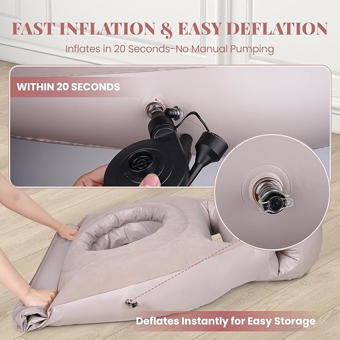 Inflatable Pregnancy Pillow for Pregnant Women - Maternity Mattress with Belly & Head Hole, Relieves Back & Hip Pain, Portable with Electric Pump, Gray