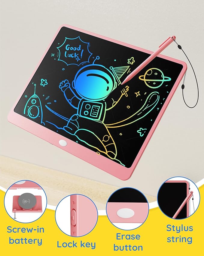 TEKFUN LCD Writing Tablet Doodle Board, 16 Inch Colorful Drawing Tablet Writing Pad,Toddler Toys for 3 4 5 6 7 8 9 Year Old Girls Boys Teen Adults,Birthday Gifts for Kids (Pink)