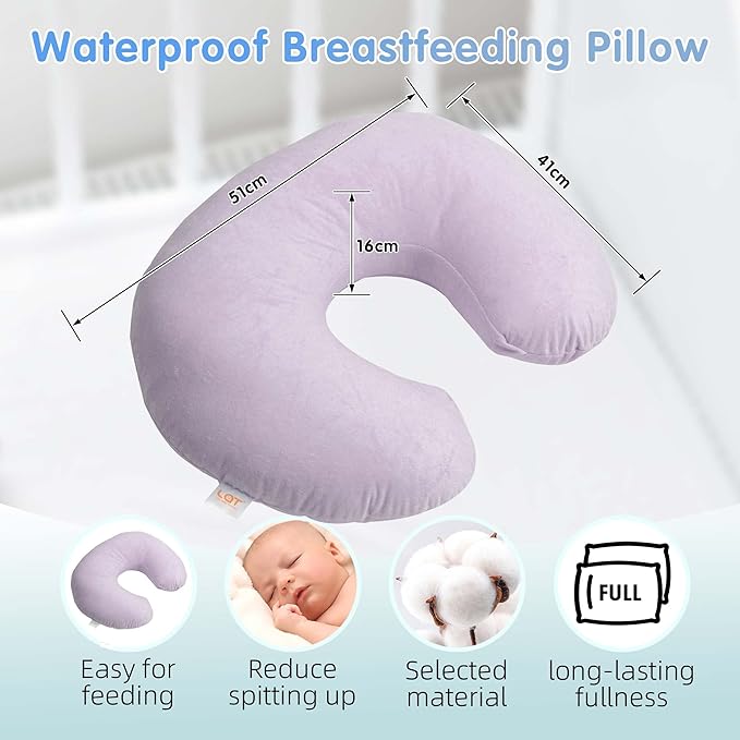 LAT Waterproof Nursing Pillow for Breastfeeding,Waterproof Removable Cover,Ergonomic Breast Feeding Pillows Baby for Baby Boys and Girls,Machine Washable(Pink)