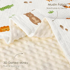 Animal Baby Blankets for Boys Girls, Soft Nursery Minky Blankets with Muslin and Dotted Fleece Back 30x40 inches, Receiving Bed Quilt for Newborn, Infants, Toddlers
