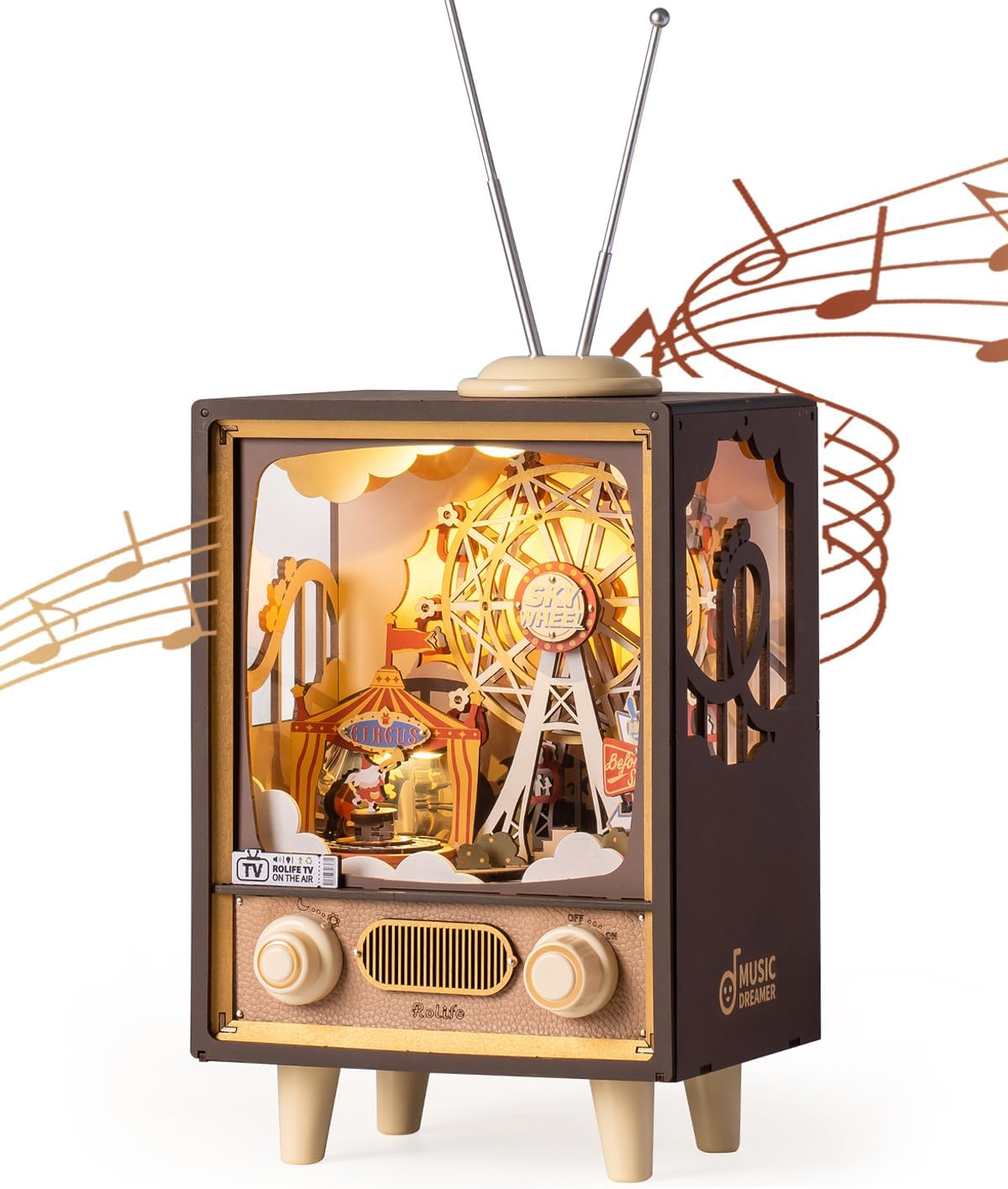 Rolife 3D Wooden Puzzles for Adults DIY Book Nook Kit 16" Ferris Wheel Music Box Model Building Set with LED Crafts for Adults Gifts for Girls Boys (Sunset Carnival)