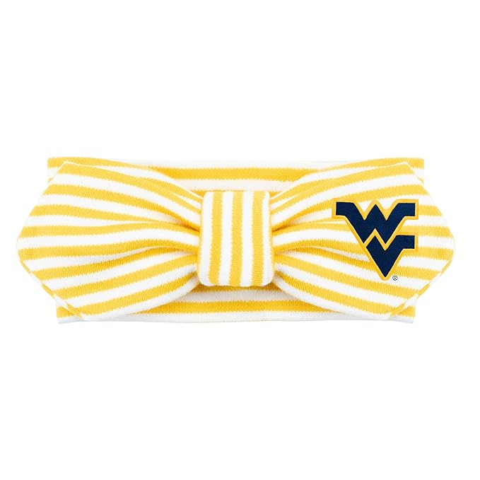 Creative Knitwear West Virginia Mountaineers Infant Girls Gold/White Striped Hair Knot Headband Embroidered Logo - Size Newborn - 4T